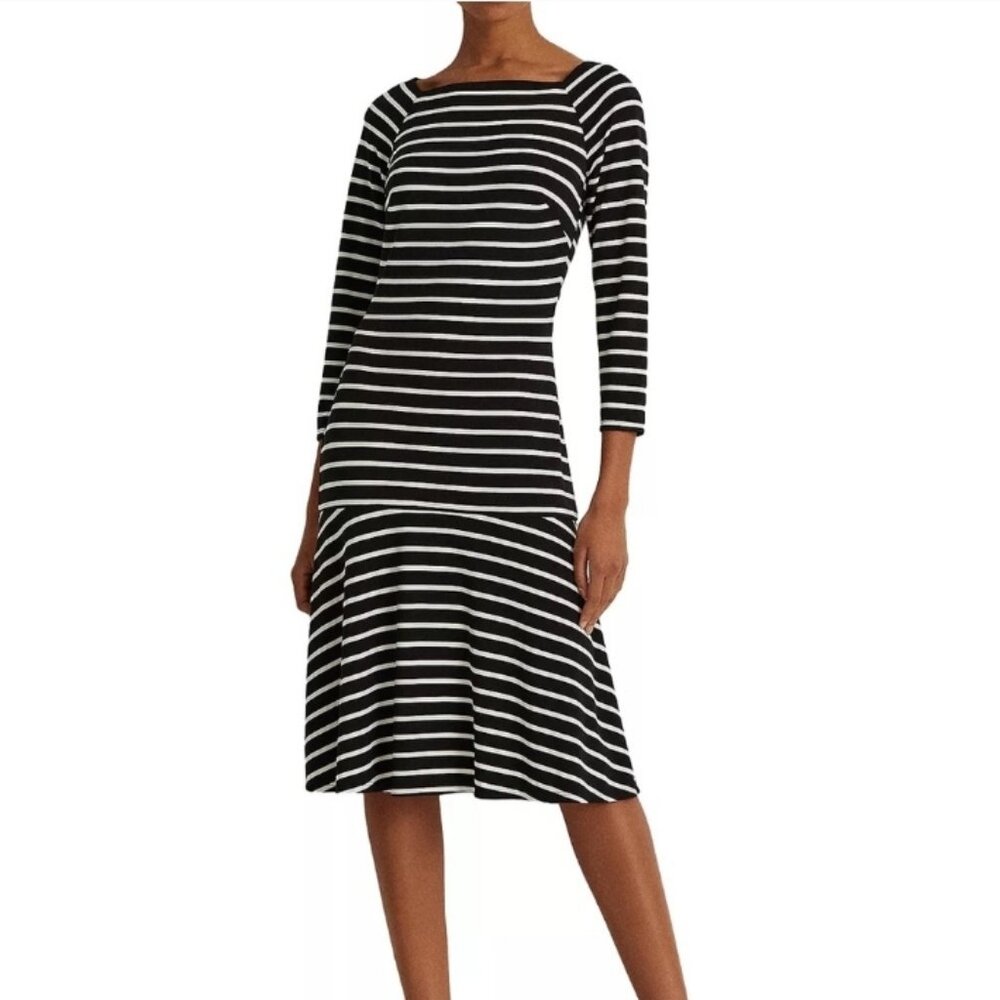 Lauren Ralph Lauren Striped Drop Waist Midi Dress Size 2